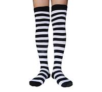 AUSUAYA Women Striped Over Knee Stockings, Cotton Thigh High Tube Long Stocks For Cosplay/Goth/Christmas Party GB-LW-3 (Black and White Striped)