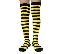 AUSUAYA Women Striped Over Knee Stockings, Cotton Thigh High Tube Long Stocks For Cosplay/Goth/Christmas Party GB-LW-3 (Black and Yellow Striped - Bee Stripe)