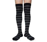 AUSUAYA Women Striped Over Knee Stockings, Cotton Thigh High Tube Long Stocks For Cosplay/Goth/Christmas Party GB-LW-3 (Black and Dark Grey Striped)