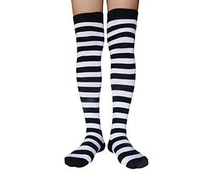 AUSUAYA Women Thigh High Socks Striped Extra Long, Over The Knee Stripe Stocking Cotton for Cosplay & Goth Leg Warmer GB-LW-3