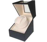Ausugar Single Watch Winder for Automatic Watches, Super Quiet, in Wood Shell and Black Leather/Carbon Fiber Leather, Japanese Motor, Black Ostrich Print, Japanese