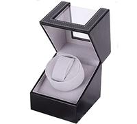 Ausugar Single Watch Winder for Automatic Watches, Super Quiet, in Wood Shell and Black Leather/Carbon Fiber Leather, Japanese Motor, 1-PU Black