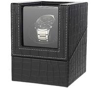 Ausugar Single Watch Winder for Automatic Watches, Super Quiet, in Wood Shell and Black Leather/Carbon Fiber Leather, Japanese Motor, Black crocodile print, Japanese