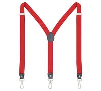 Ausukler Women's and Men's Extra Strong 2.5cm Slim Braces with Carabiner Hooks Elastic Straps for Jeans, red, One Size