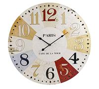 ausuky 12in Round Wooden Wall Clock Vintage Retro Antique Distressed Style (Paris - Cafe De La Tour)