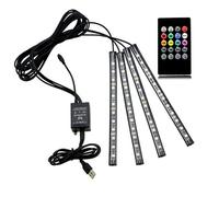 ausuky 4pcs Car USB RGB 48 LED Light Strip Interior Atmosphere Neon Lamp Remote Control