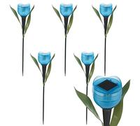ausuky 6 Pcs LED Solar Light Outdoor Garden Tulip Flower Shape Yard Standing Decor Lights (blue)