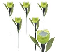 ausuky 6 Pcs LED Solar Light Outdoor Garden Tulip Flower Shape Yard Standing Decor Lights (green)