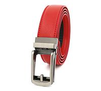 ausuky Premium Grain Leather Comfort Click Adjustable Fit Ratchet Jeans Pants Belt Automatic Belt Buckle No Holes (red,110cm)