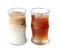 Ausune 2Pcs Glass Coffee Mugs, 380ML Bamboo Knot Shape Glass Cups - Unique Glasses for Iced Coffee, Ideal for Iced Coffee Matcha Drinks Juice Elegant Glassware for Home and Parties