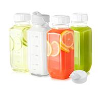 Ausune 4 Pack 16 Oz Heavy-Duty Glass Juice Bottles with Airtight Screw Lids & Pour Spout - Reusable Square Drinking Jars with Capacity Mark, Ideal for Milk, Juice, Breast Milk Storage