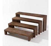 Ausune 4pcs Dark Brown Wooden Tiered Display Risers ,Stackable Dessert Cupcake Stand for Vendor Events & Parties,Farmhouse Decor Wood Food Display Table Stand