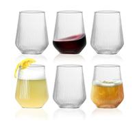 Ausune 6 Pack 460ml Ribbed Wine Glasses, Juice Cocktail Glasses Drinking Glassware Origami Style Fluted Ripple Beverage Tumblers Set, 15.55oz Vintage Stemless Cups for Home, Restaurant, Events & Part
