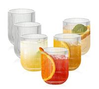 Ausune 6 Pcs 260ml Ribbed Origami Style Tumbler Glasses, Fluted Ripple Drinking Glassware Set for Water, Gin, Juice, Cocktails & Beverages, Perfect for Home, Restaurant, Events & Parties
