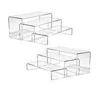 Ausune 6Pcs Large Acrylic Risers, Clear Rectangular Tiered Display Stand, Tabletop Display Riser Shelf for Collectibles Jewelry Funko Pop Figures Toys Cupcake Dessert Decorations