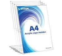 Ausune A4 Acrylic Sign Holder, 4 Pack Clear Double-Side Table Perspex Display Stand, L-Shape Menu Poster Holder for Wedding Reception, Menu, Party Decoration, Picture Frames，Restaurant, Office, Exhibi