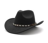 Ausune Western Cowboy Hat for Men Women Classic Fedora Hat with Buckle Belt (Black)