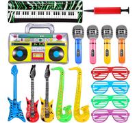 ausurme 16 Pcs Inflatable Party Props, Saxophone Microphone Balloons, Rock Star Toy Guitar Set For 80s 90s Disco Party, Birthday Party Supplies Favors Photo Booth Props