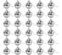 ausurme 30 Pieces Mirror Disco Ball,Reflective Mirror Ball Cake Decoration,Mini Disco Balls Ornaments,Silver Hanging Disco Ball with Rope,Mirror Balls for Christmas Wedding Party Decorations(4cm)