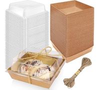 ausurme 50 Pack Paper Charcuterie Boxes with Clear Lids,4.3" Brown Square Cookie Containers,Oil-Proof Kraft Paper Dessert Boxes,Sandwich Boxes for Bakery,Cake(Brown)