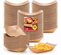 ausurme 50 Pack Paper Food Boats, 1 Lb, Brown Kraft, Medium