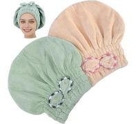 ausurme Microfiber Hair Drying Cap,2 Pcs Hair Towel Cap,Fast Coral Velvet Hair Drying Towel with Bow-Knot,Absorbent Quick Dry Hair Caps,Soft Towel Cap for Women Wet Hair Long Thick Hair(Khaki+Green)