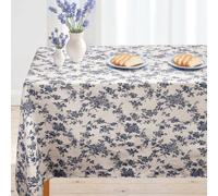 ausurme Rectangle Tablecloth,Blue Floral Pastoral Table Cloth,Cotton Linen Table Cloth,Vintage Tablecloth,Table Cover for Kitchen Picnic Dining Party Decor(Blue Floral, 150×220cm)