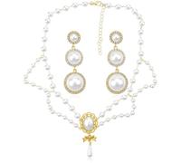 Auswalar 1 Set Pearl Choker Necklaces Earrings,Wedding Suite Beads Choker Necklace,Vintage Faux Pearl Necklaces Dainty 1920s Layered Pearl Necklace Shiny Bow Choker Necklace Jewelry for Bridal Women