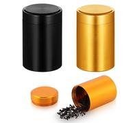 Auswalar 2 PCS Mini Smell Proof Container,60ml Portable Metal Sealed Can,Coffee Airtight Storage Containers for Tea Leaves, Ground Coffee, Sugar, Seasonings, Condiments(Black+Gold)