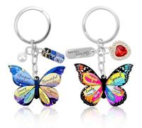 Auswalar 2PCS Butterfly Charm Christian Keychain,Colorful Cross Bible Verse Keychain Inspirational Religious Accessories Bag Purse, Charm,for Women Faith Gifts