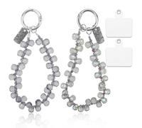 Auswalar 2PCS Crystal Phone Wrist Strap with Mobile Lanyard Pads,Sparkling Black Purple Phone Lanyard Chain,Phone Wrist Anti Lost for Women Girls