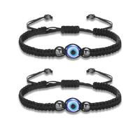 Auswalar 2PCS Evil Eye Bracelet,Adjustable Blue Eyes Protection Bracelet for Women & Men,Ethnic Style Black,Friendship Bracelets,for Women Men Girls Boys Couples And Friend
