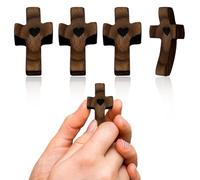 Auswalar 4PCS Handmade Wooden Cross My Heart,Handheld Mini Crossm,Comfort Confirmation Catholic Christian Cross Gifts for Religious Christian Prayer Keepsake Men & Women Relieve Anxiety Comfort