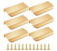 Auswalar 6 PCS Gold Kitchen Cupboard Handles,Finger Edge Pulls for Cabinets and Drawers, 80mm Gold Wardrobe Door Handles Modern Aluminum Bathroom Cabinet Handles, Brushed Brass