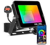 ausyde LED Floodlight Outdoor or Indoor 35W Smart RGB Colour Changing Flood Lights Bluetooth APP Control IP66 Waterproof dimmable Atmosphere Light for Decorative Stage Landscape Garden, UK 3 pin Plug