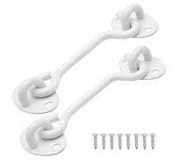 AUSYIWI 6inch Hook Locks 2 Pack - White Steel Door Latch Hooks for Doors, Windows, Gates & Sheds