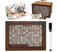 AUSYIWI Wooden Money Box - 1000€ Money Counting Money Box with Counter - Non-Openable Piggy Bank - Reusable Money Box - Helps Children Build the Habit of Savings