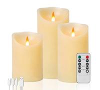Autbye Flameless Candles Electric 2025 Rechargeable Edition, Extra Bright Ivory LED Pillars, Real Wax Dripless Flickering Smart Candles with 10-Key Remote Control (A448-4-5-6in-3PCS)