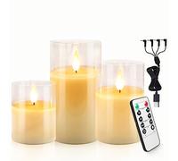 Autbye Flameless Candles Rechargeable Battery Operated Candles Ivory Dripless Real Wax Pillars LED Candles Flickering with 10-Key Remote Control