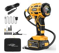 AUTDER Tyre Inflator Portable Air Compressor, 180PSI Cordless Air Pump with Removable 21V Battery and 12V DC Car Power Cable, Auto Shut Off, LCD Display, LED Light for Cars, Black Yellow