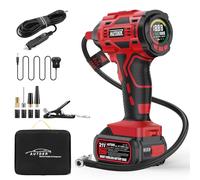 AUTDER Tyre Inflator Portable Air Compressor, 180PSI Cordless Air Pump with Removable 21V Battery and 12V DC Car Power Cable, Auto Shut Off, LCD Display, LED Light for Cars, Red Black