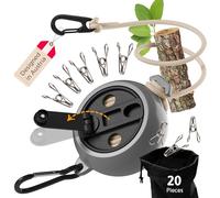 AUTDOOR® Retractable Washing Line 10m with Hand Crank - Heavy Duty Camping Clothes Line + 20 Stainless Steel Pegs & Carabiner for Travel/Caravan/Balcony
