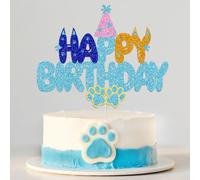 Auteby 1PCS Blue Dog Birthday Cake Toppers Dog First Theme Happy Birthday Party Supplies for Boys Girls Kids Game Baby Shower School Rewards Wedding Party Supplies