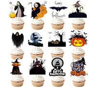 Auteby 48Pcs Happy Halloween Cupcake Toppers, Trick Or Treat CupCake Toppers for Halloween Theme Birthday Party Supplies