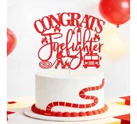 Auteby Congrats Firefighter Cake Topper，Future Firefighter, 2026 Fire Academy Department Graduation Party Decorations Supplies Red Glitter
