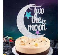 Auteby Two The Moon Cake Topper - Baby Shower 2nd Birthday Party Decorations Supplies (Silver)