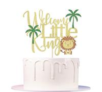 Auteby Welcome Little King Cake Topper,A Little King Is On The Way,Gold Glitter Lion King and Crown Cake Topper for Boy, Wild Themed Birthday/Gender Reveal Party Decoration