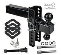 Autekcomma Adjustable Trailer Hitch for 2.5" Receiver, 8" Drop/Rise Tow Hitch Ball Mount with 2" & 2-5/16" Chrome Balls, 22,000 LBS GTW, Heavy Duty Ball Mount with Double Anti-Theft Locking Pins