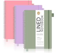 AUTEMPO A4 Notebook Lined, 3 Pack Notepad Wirebound Spiral Notebooks 110 Pages for Writing, 100gsm Thick Paper, PVC Hardcover, for Women Men Work Office School, 21.6 x 27.9cm, Green,Pink,Purple