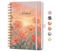 AUTEMPO A5 Notebook, Spiral Journal, 160 Lined Pages, Hardcover Notepad for Women, Journaling, Writing, Study & Work, 100 GSM Thick Paper, 14.5 x 21cm - Peach Poppy Sunset